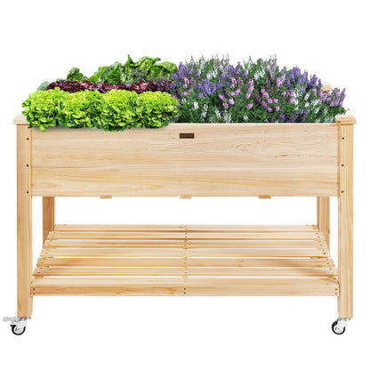 Wood Elevated Planter Bed with Lockable Wheels Shelf and Liner, Natural Raised Garden Beds at Gallery Canada
