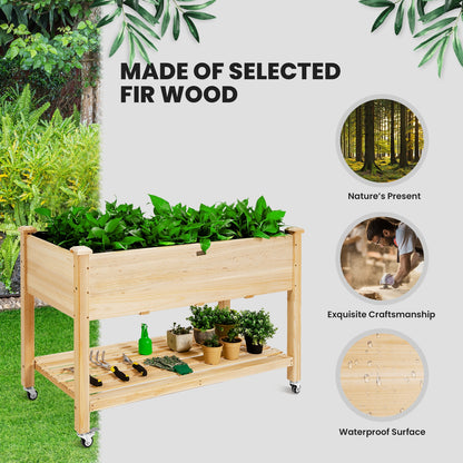 Wood Elevated Planter Bed with Lockable Wheels Shelf and Liner, Natural Raised Garden Beds at Gallery Canada