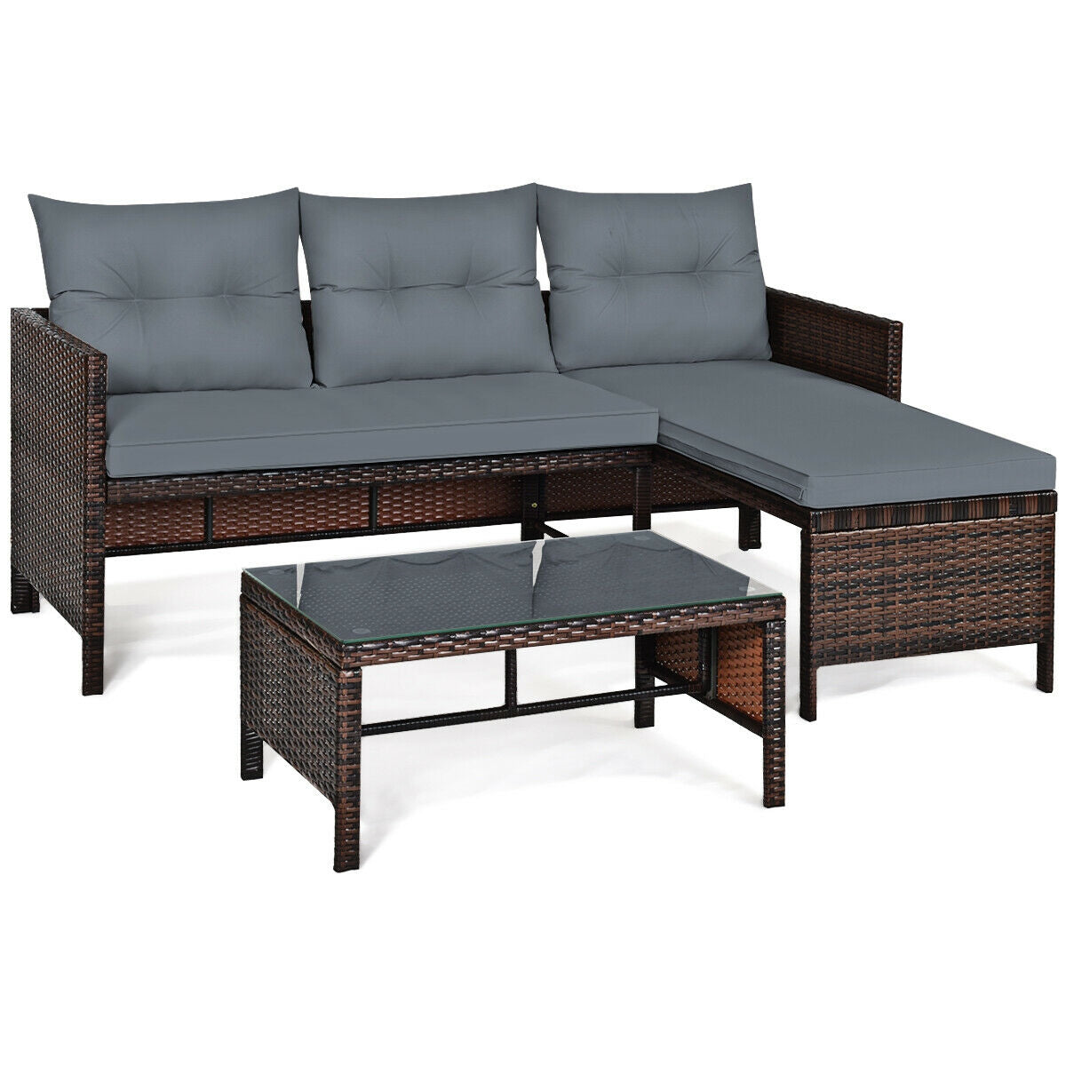 3 Pieces Patio Wicker Rattan Sofa Set, Gray Patio Conversation Sets at Gallery Canada