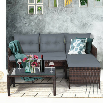 3 Pieces Patio Wicker Rattan Sofa Set, Gray Patio Conversation Sets at Gallery Canada
