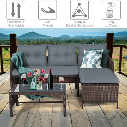 3 Pieces Patio Wicker Rattan Sofa Set, Gray Patio Conversation Sets at Gallery Canada