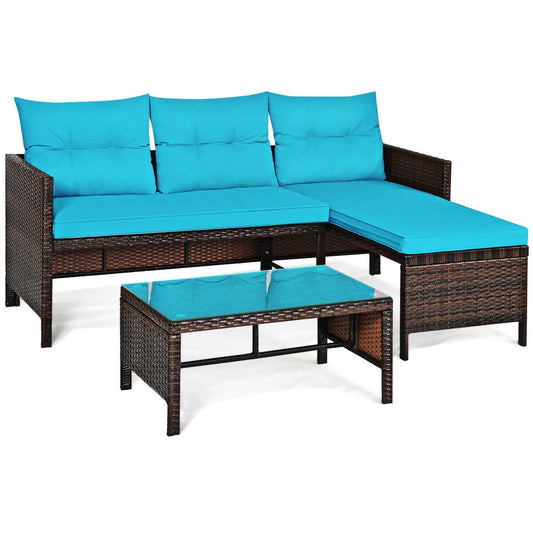 3 Pieces Patio Wicker Rattan Sofa Set, Turquoise Patio Conversation Sets Turquoise at Gallery Canada
