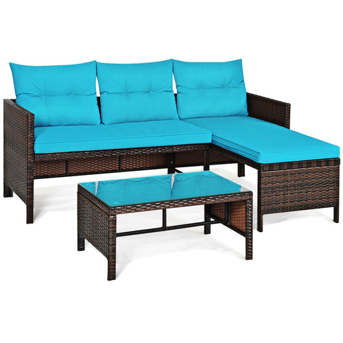 3 Piece Patio Wicker Rattan Sofa Set, Turquoise