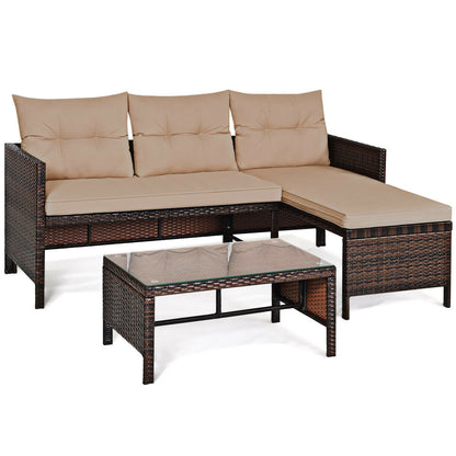 3 Piece Patio Wicker Rattan Sofa Set, Beige