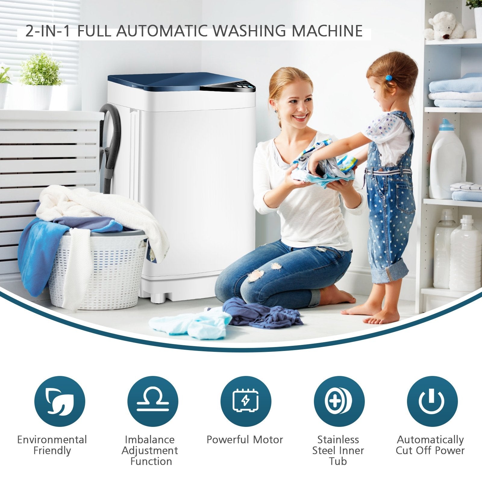 Full-automatic Washing Machine 7.7 lbs Washer / Spinner Germicidal, Blue at Gallery Canada