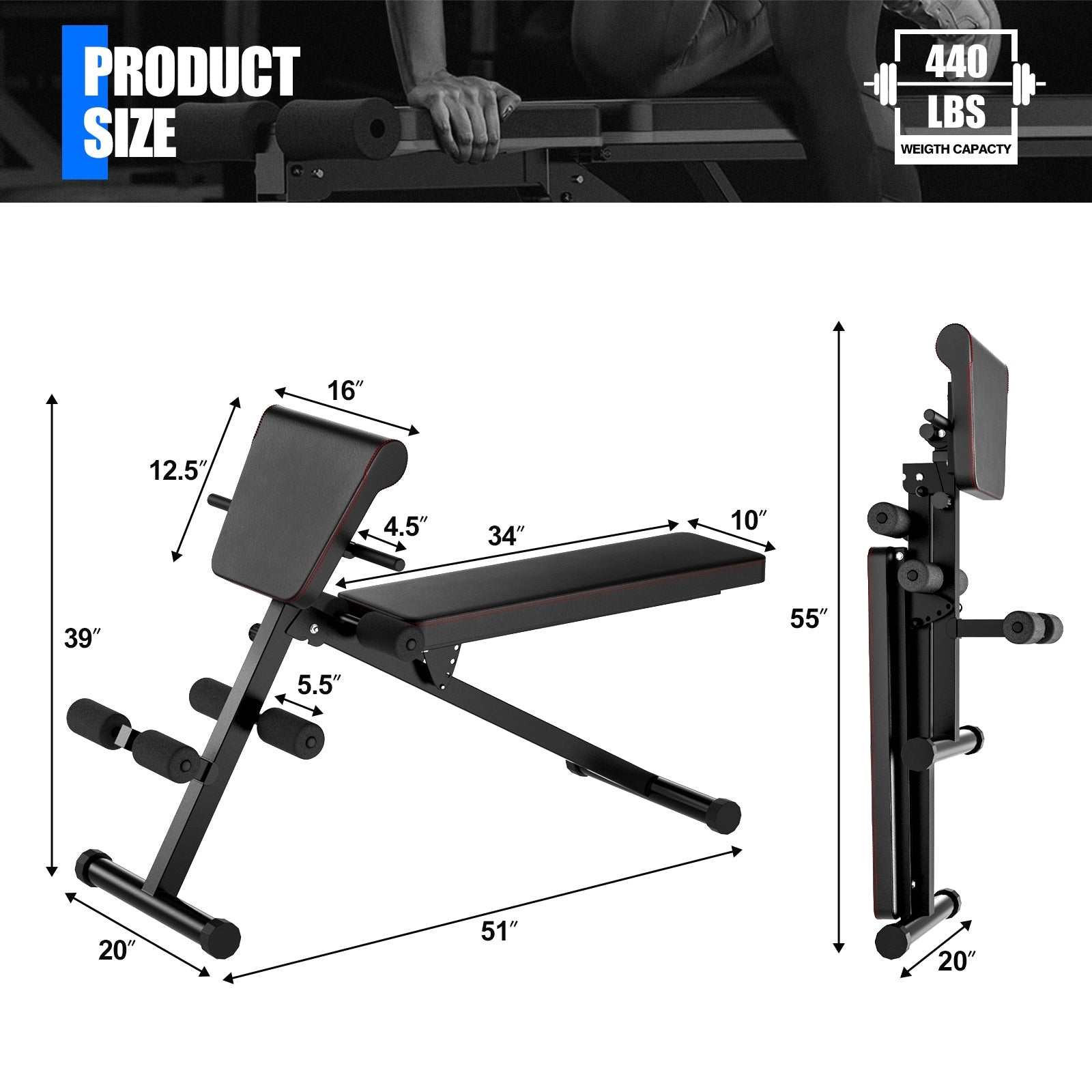Multi-Functional Adjustable Full Body Exercise Weight Bench, Black Benches Racks & Bars at Gallery Canada