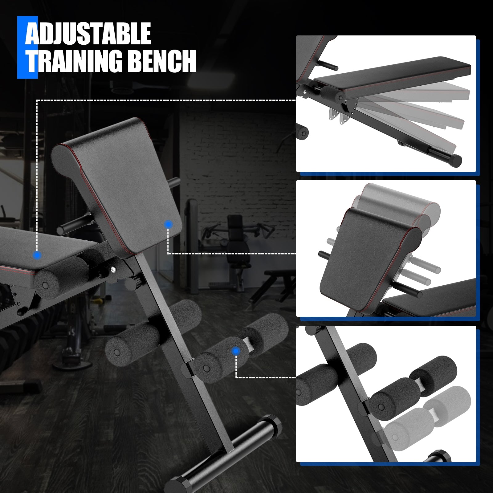 Multi-Functional Adjustable Full Body Exercise Weight Bench, Black Benches Racks & Bars at Gallery Canada