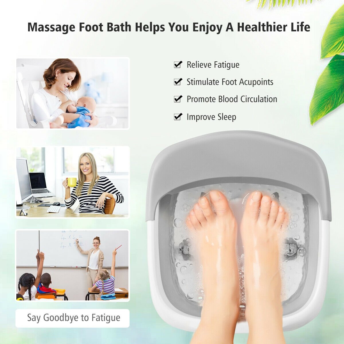 Foot Spa Bath Motorized Massager with Heat Red Light, Gray - Gallery Canada