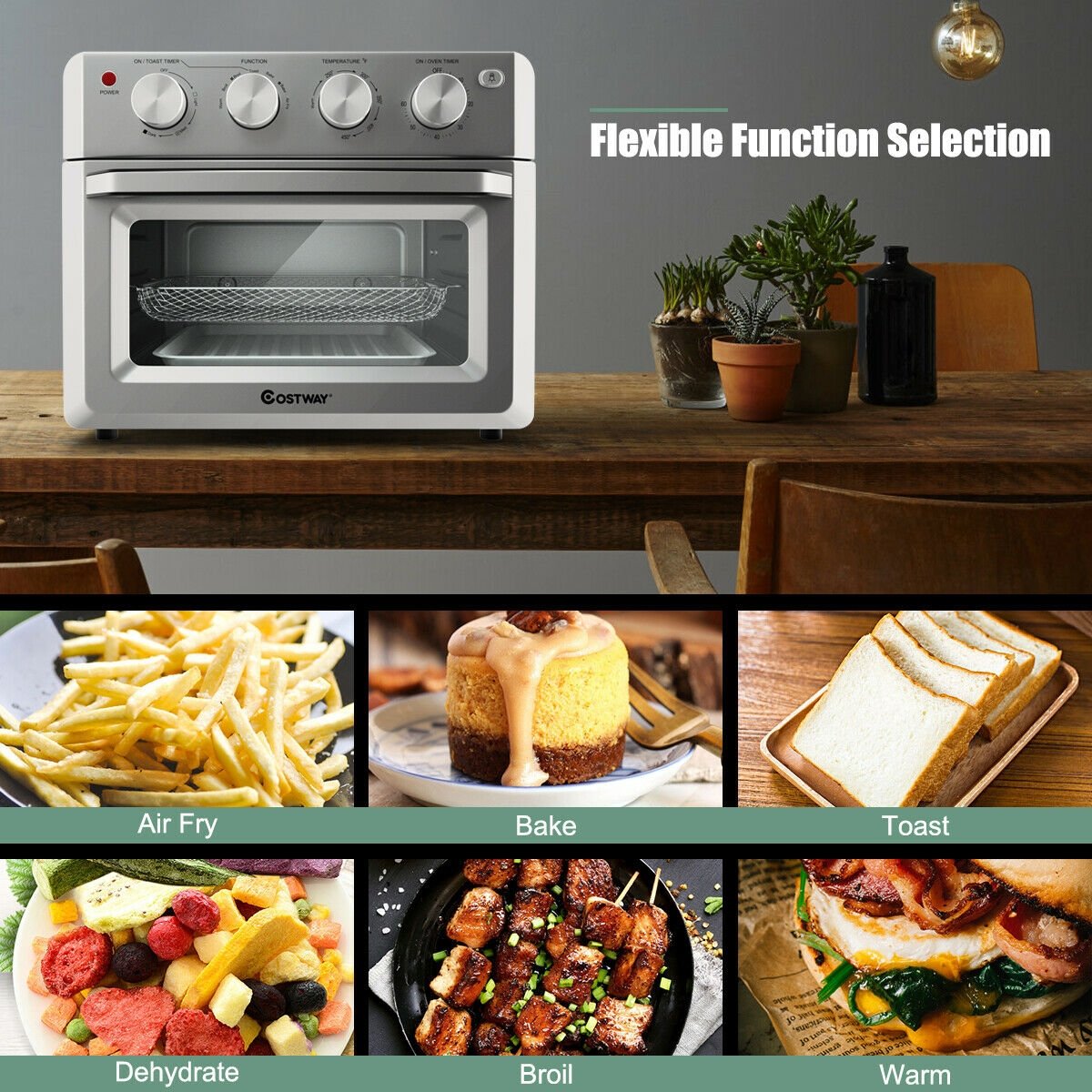 19 Qt Dehydrate Convection Air Fryer Toaster Oven with 5 Accessories, Silver at Gallery Canada