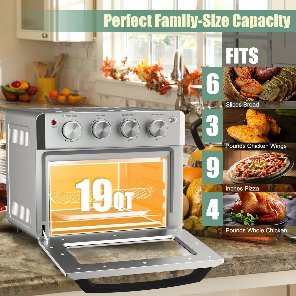 19 Qt Dehydrate Convection Air Fryer Toaster Oven with 5 Accessories, Silver at Gallery Canada