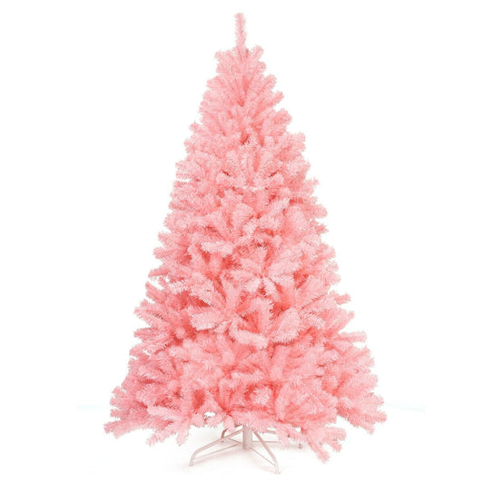 6 Feet Artificial Hinged Spruce Christmas Tree, Foldable Metal Stand, Pink Christmas Tree Pink at Gallery Canada