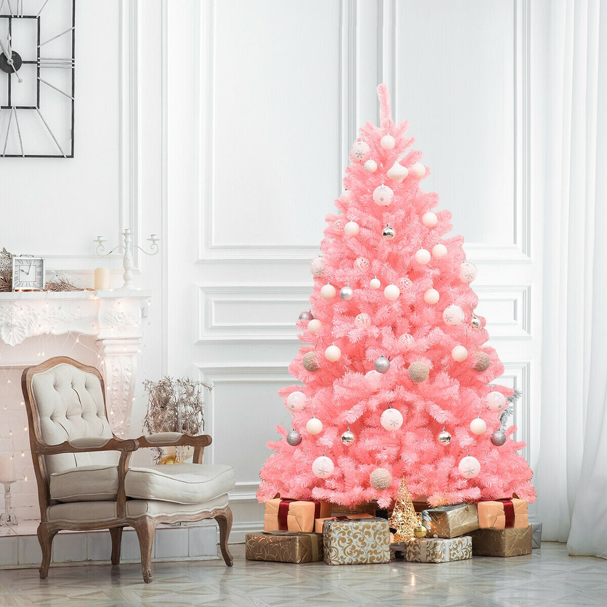 6 Feet Pink Artificial Hinged Spruce Full Christmas Tree with Foldable Metal Stand, Pink Christmas Tree at Gallery Canada
