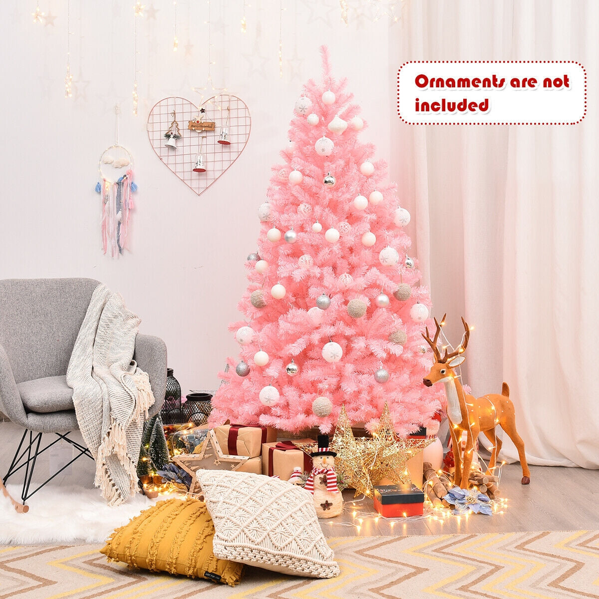 6 Feet Pink Artificial Hinged Spruce Full Christmas Tree with Foldable Metal Stand, Pink Christmas Tree at Gallery Canada