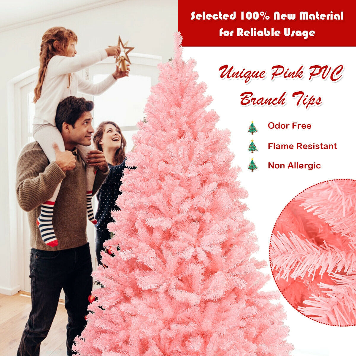 6 Feet Pink Artificial Hinged Spruce Full Christmas Tree with Foldable Metal Stand, Pink Christmas Tree at Gallery Canada