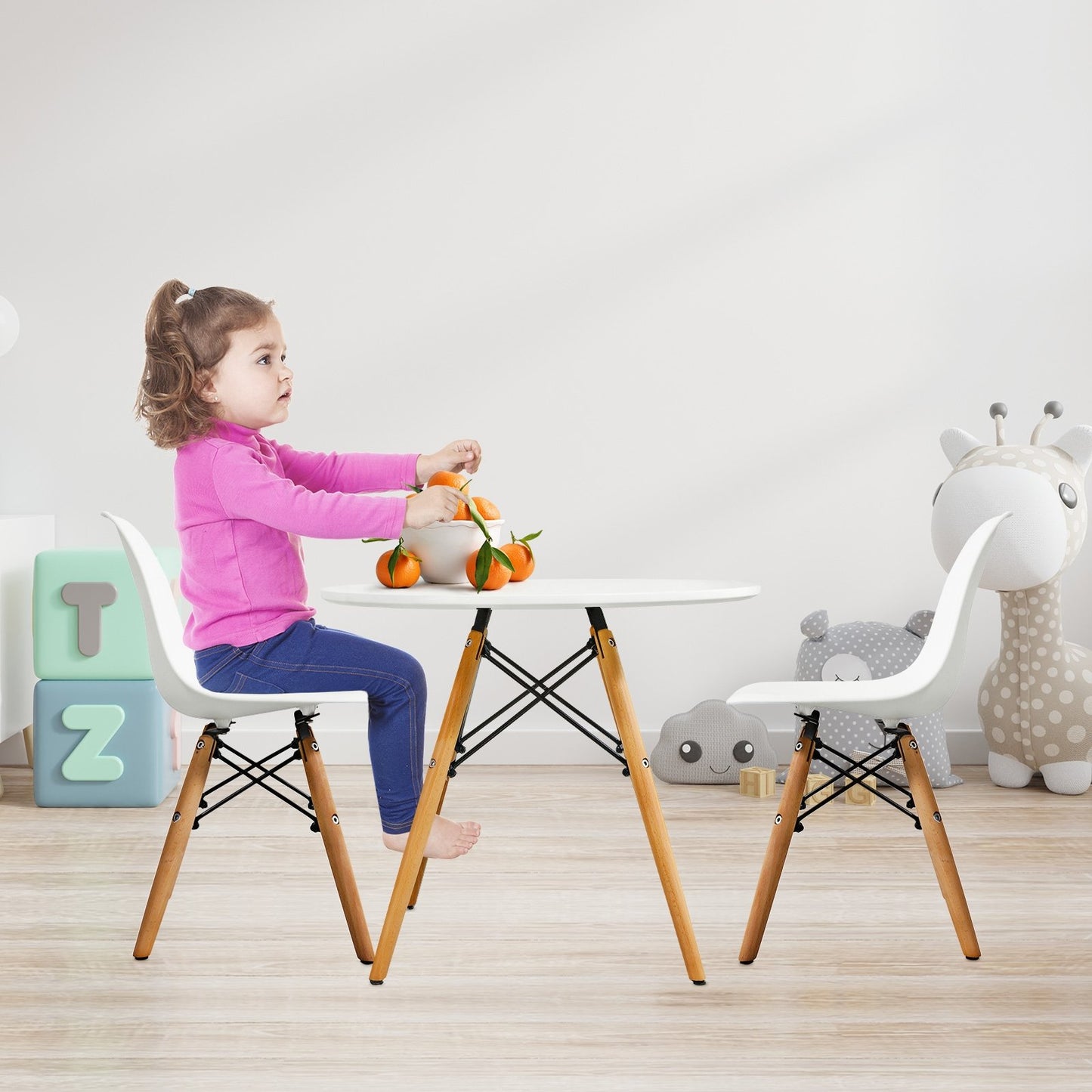 Kid's Modern Dining Table Set with 2 Armless Chairs, White - Gallery Canada