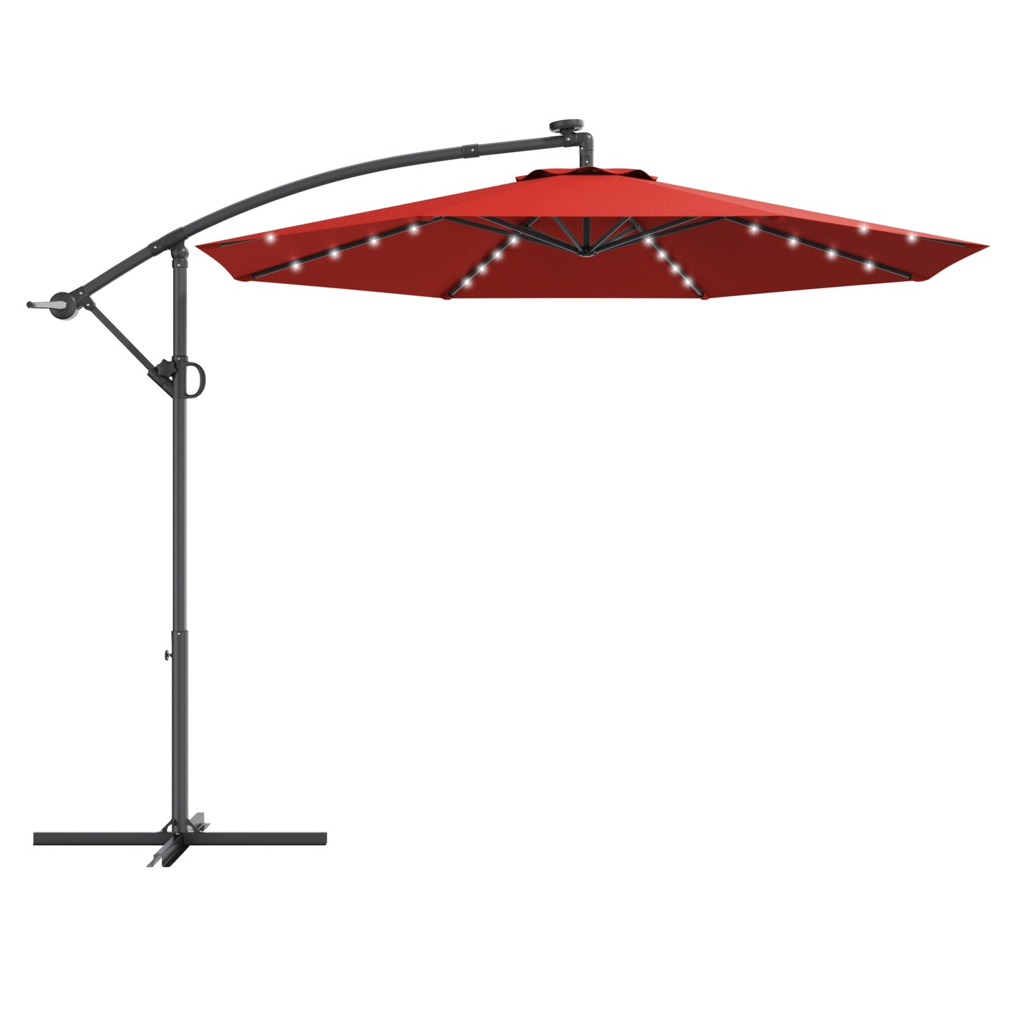 10 ft 360° Rotation Solar Powered LED Patio Offset Umbrella without Weight Base, Dark Red Outdoor Umbrellas at Gallery Canada