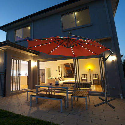 10 ft 360° Rotation Solar Powered LED Patio Offset Umbrella without Weight Base, Orange Outdoor Umbrellas at Gallery Canada