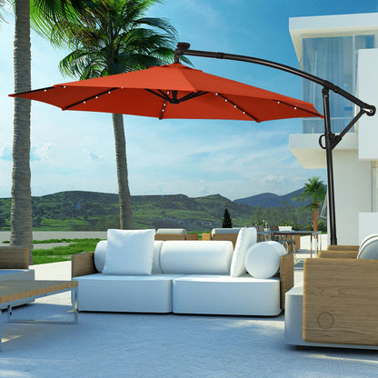 10 ft 360° Rotation Solar Powered LED Patio Offset Umbrella without Weight Base, Orange Outdoor Umbrellas at Gallery Canada