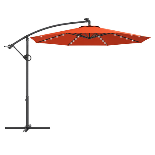 10 ft Solar Powered LED Patio Umbrella, 360° Rotation, Orange