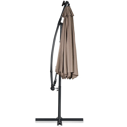 10 ft 360° Solar LED Patio Umbrella, Tan Outdoor Umbrellas at Gallery Canada
