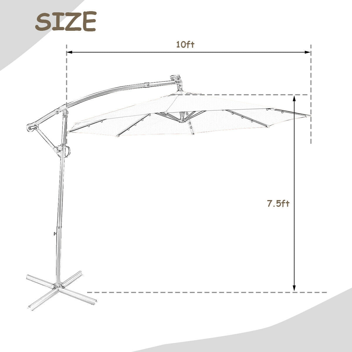 10 ft 360° Solar LED Patio Umbrella, Tan Outdoor Umbrellas at Gallery Canada
