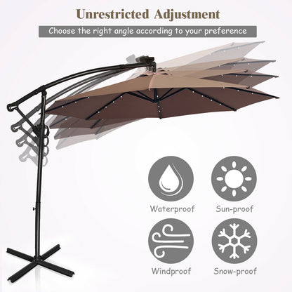 10 ft 360° Solar LED Patio Umbrella, Tan Outdoor Umbrellas at Gallery Canada