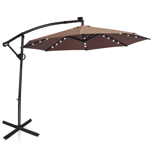 10 ft 360° Solar LED Patio Umbrella, Tan Outdoor Umbrellas Tan at Gallery Canada
