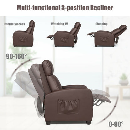 Recliner Sofa Wingback Chair with Massage Function, Brown - Gallery Canada