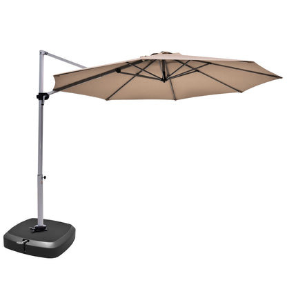 11 Feet Patio Offset Cantilever Umbrella 360° Rotation Aluminum Tilt, Tan Outdoor Umbrellas Tan at Gallery Canada