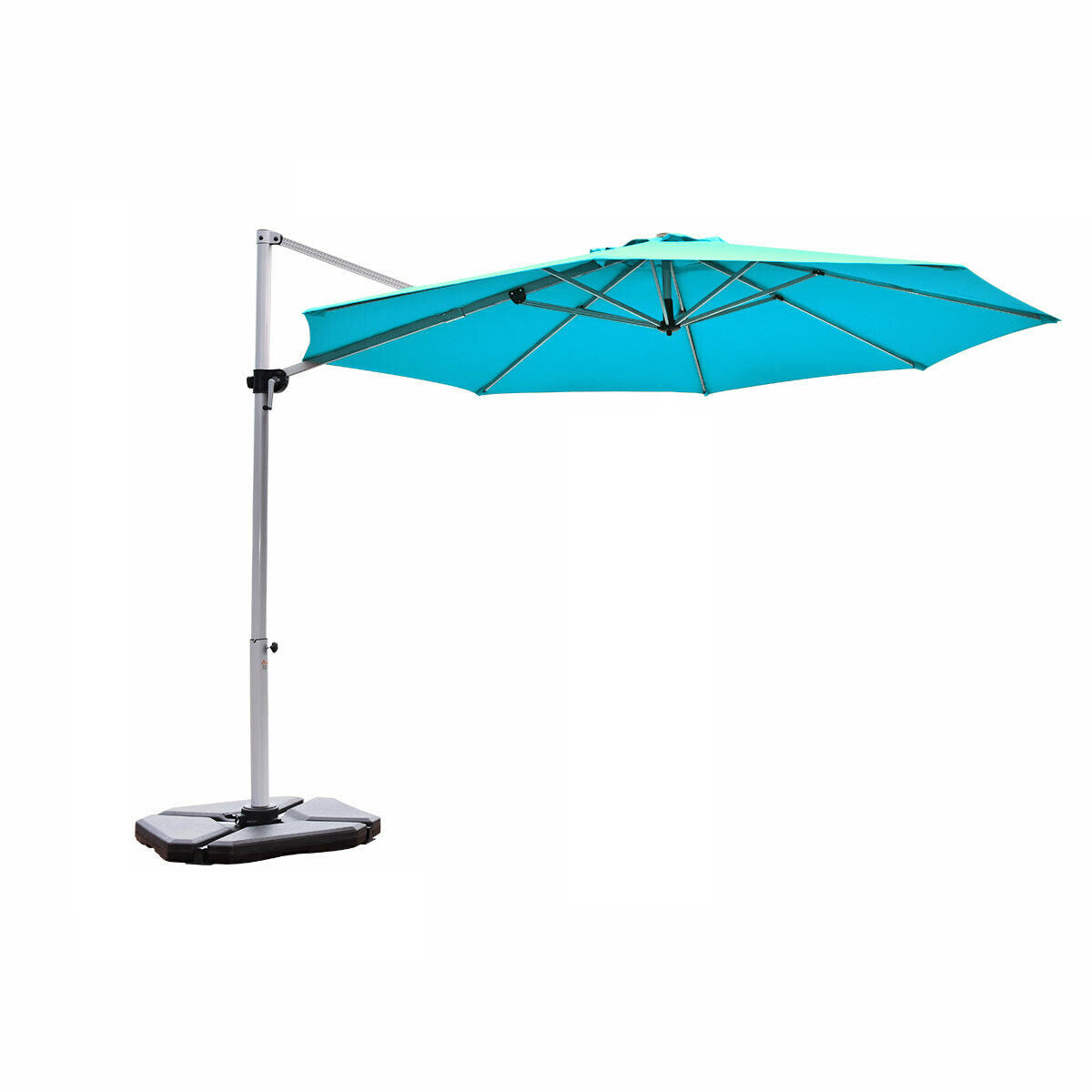 Parasol en porte-à-faux décalé pour patio de 11 pieds, rotation à 360°, inclinaison en aluminium, bleu