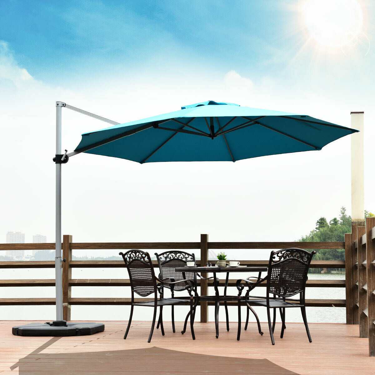 11 Feet Patio Offset Cantilever Umbrella 360° Rotation Aluminum Tilt, Blue Outdoor Umbrellas at Gallery Canada