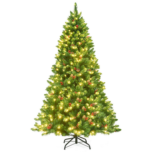 6.5 Feet Pre-lit Hinged Christmas Tree with LED Lights, Green Christmas Tree Green at Gallery Canada