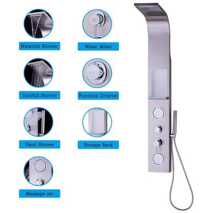 57 Inch Stainless Steel Massage Jets Hand Shower Shower Panel, Silver - Gallery Canada
