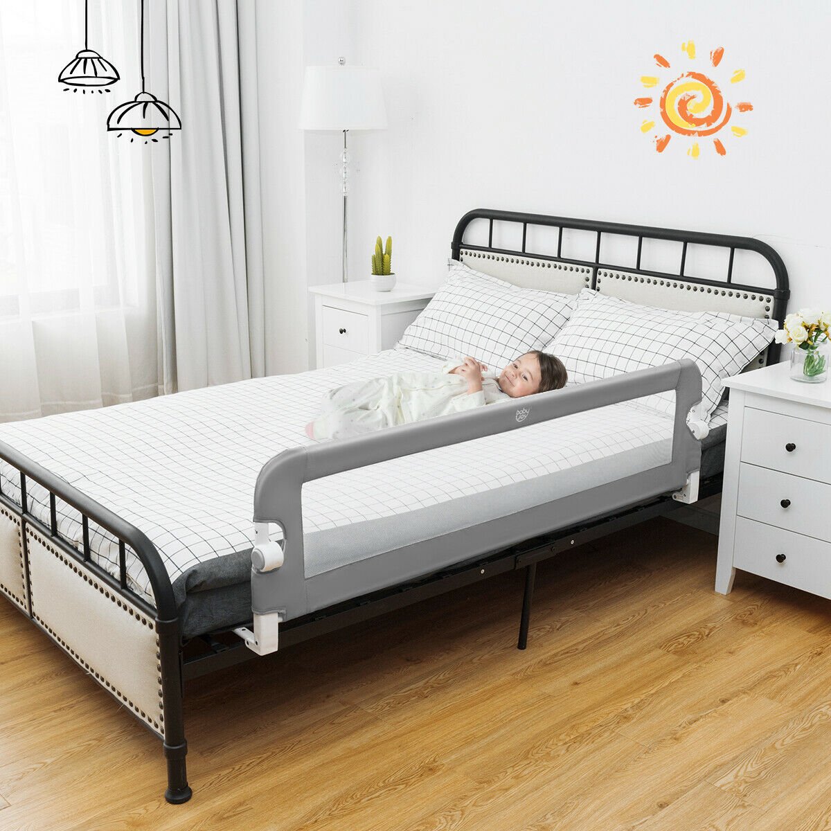 59-Inch Extra Long Bed Rail Guard, Gray - Gallery Canada