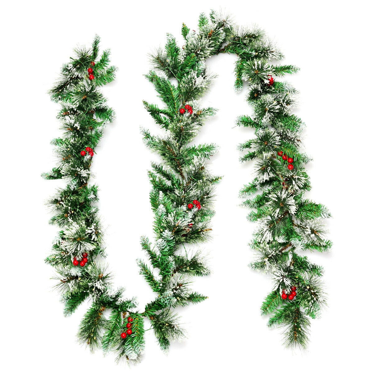 9 Feet Pre-lit Snow Flocked Tips Christmas Garland with Red Berries, Green Christmas Decor & Accessories at Gallery Canada