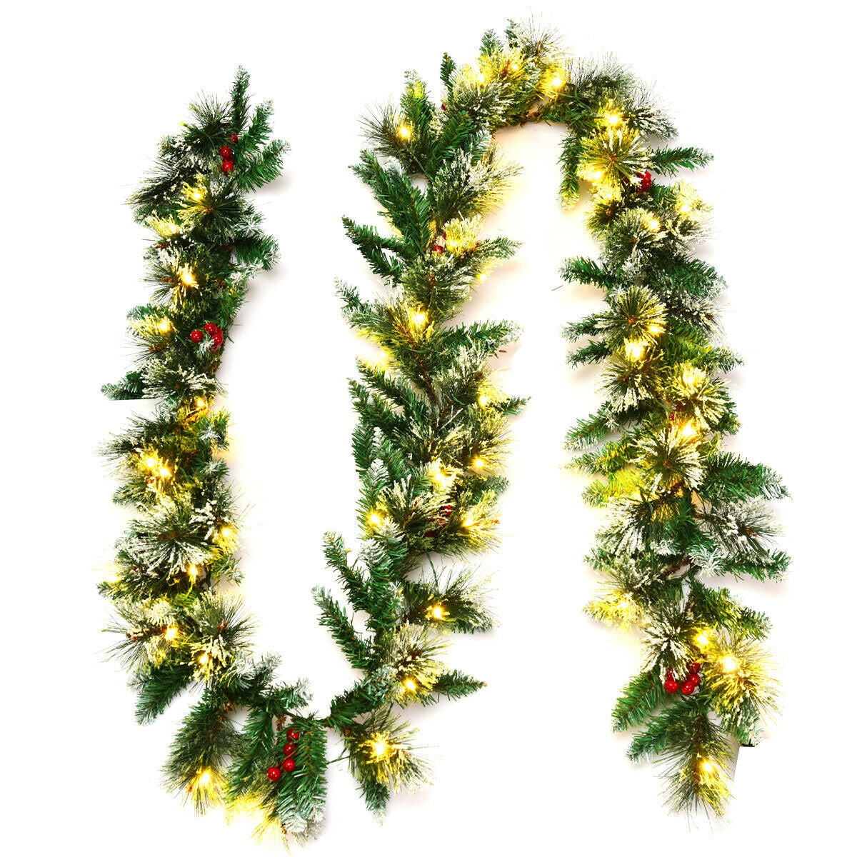 9 Feet Pre-lit Snow Flocked Tips Christmas Garland with Red Berries, Green Christmas Decor & Accessories at Gallery Canada