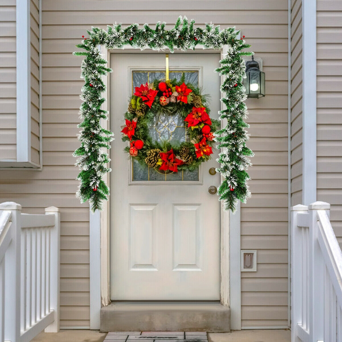 9 Feet Pre-lit Snow Flocked Tips Christmas Garland with Red Berries, Green Christmas Decor & Accessories at Gallery Canada