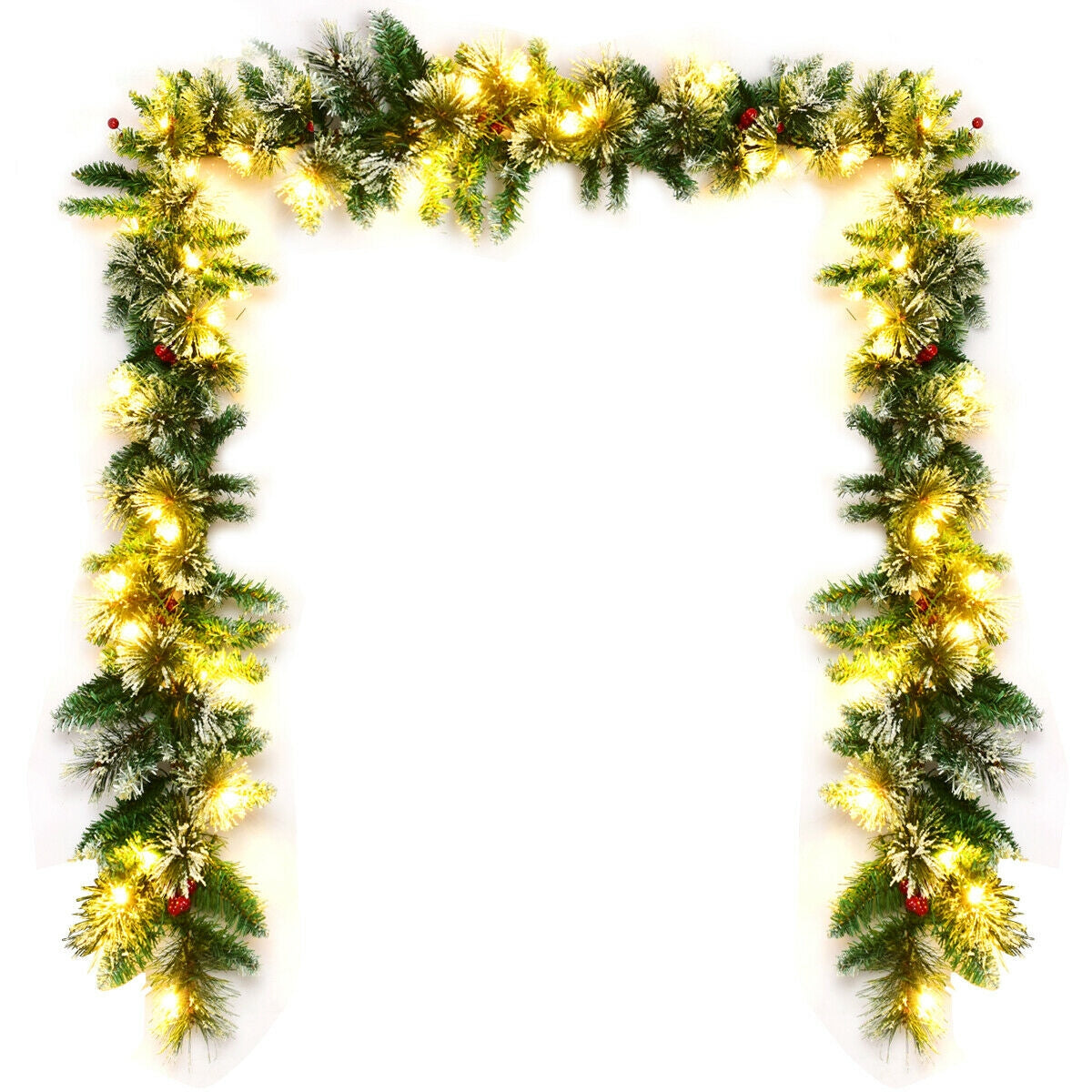 9 Feet Pre-lit Snow Flocked Tips Christmas Garland with Red Berries, Green Christmas Decor & Accessories Green at Gallery Canada