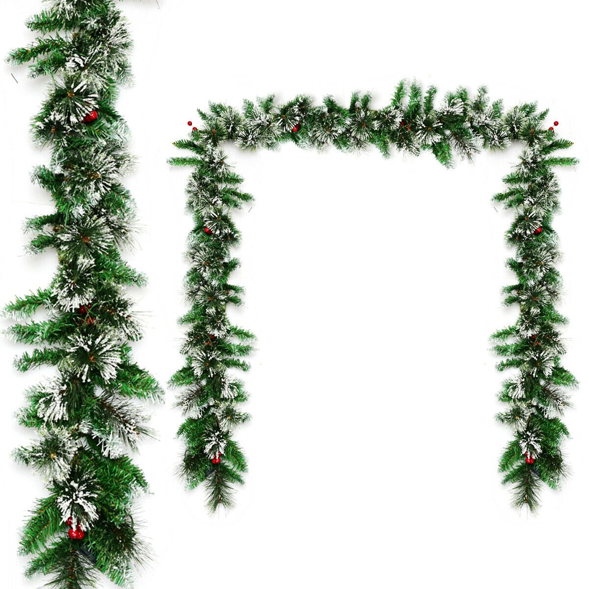 9 Feet Pre-lit Snow Flocked Tips Christmas Garland with Red Berries, Green Christmas Decor & Accessories at Gallery Canada