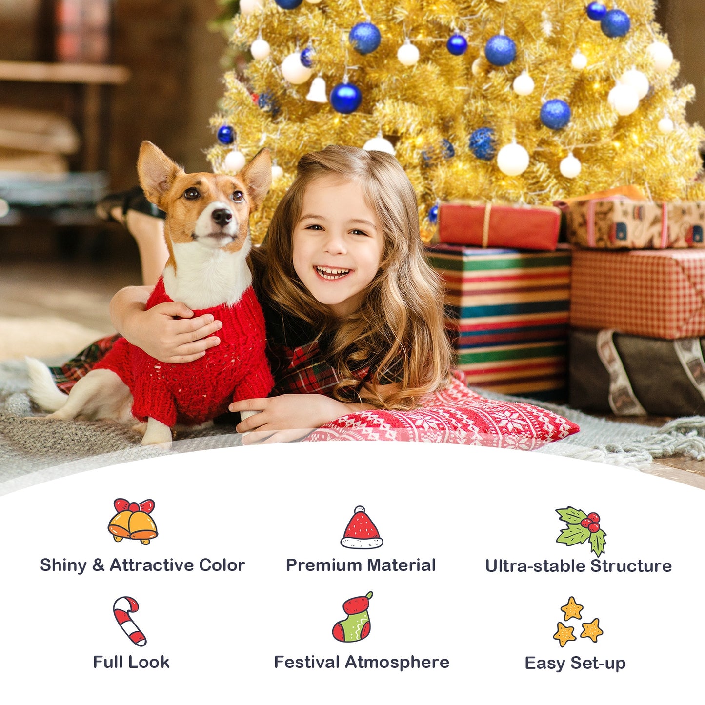 6/7.5 Feet Artificial Tinsel Christmas Tree Hinged with Foldable Stand-6 ft, Gold Christmas Tree at Gallery Canada