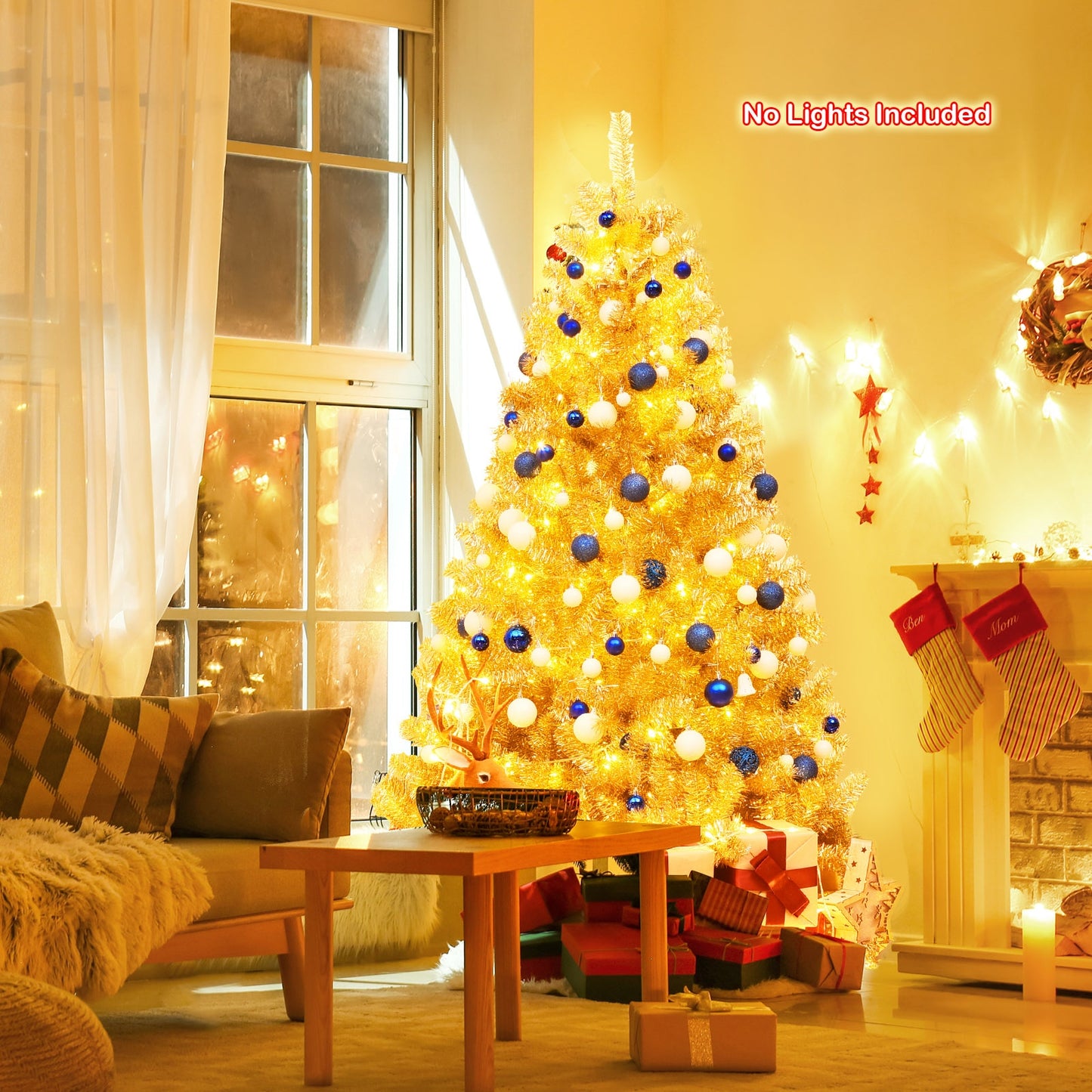 6/7.5 Feet Artificial Tinsel Christmas Tree Hinged with Foldable Stand-6 ft, Gold Christmas Tree at Gallery Canada