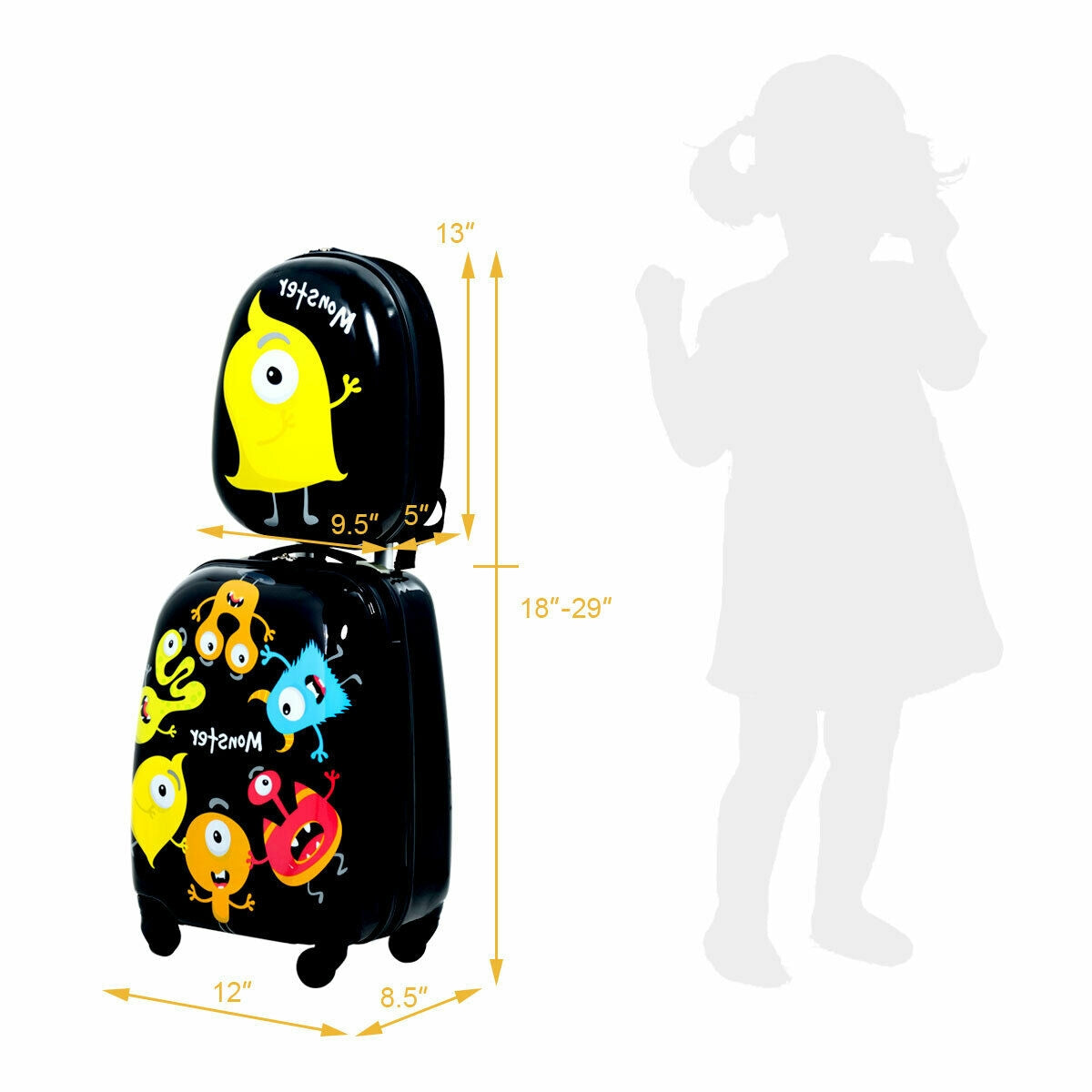 2 Pieces Kids Luggage Set 12 Inch Backpack and 16 Inch Rolling Suitcase, Black Kids Luggage at Gallery Canada