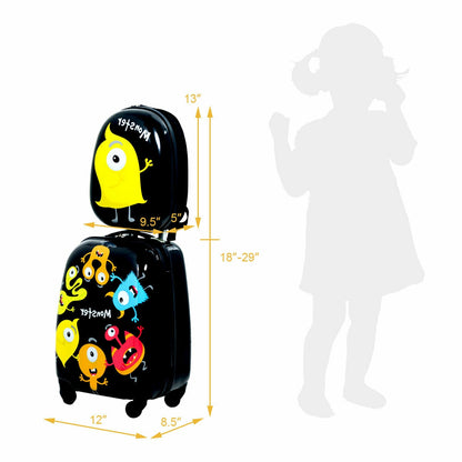 2 Pieces Kids Luggage Set 12 Inch Backpack and 16 Inch Rolling Suitcase, Black Kids Luggage at Gallery Canada