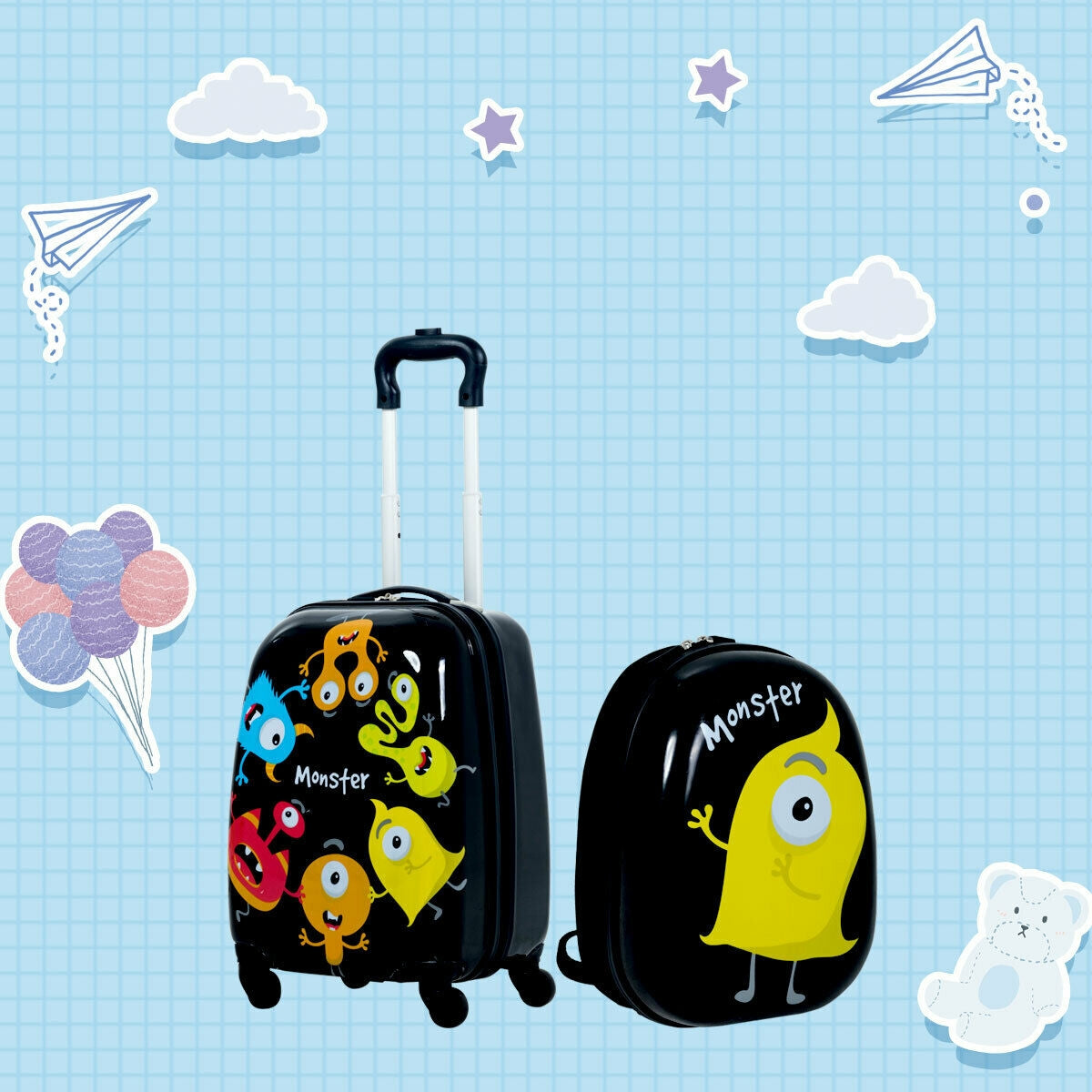 2 Pieces Kids Luggage Set 12 Inch Backpack and 16 Inch Rolling Suitcase, Black Kids Luggage at Gallery Canada