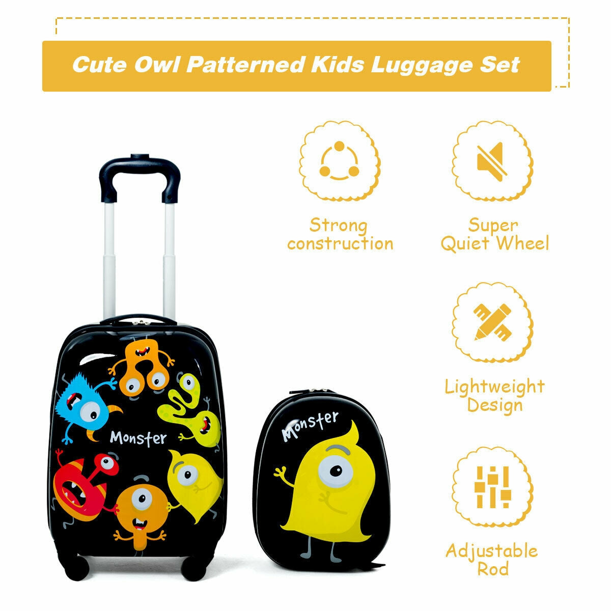 2 Pieces Kids Luggage Set 12 Inch Backpack and 16 Inch Rolling Suitcase, Black Kids Luggage at Gallery Canada