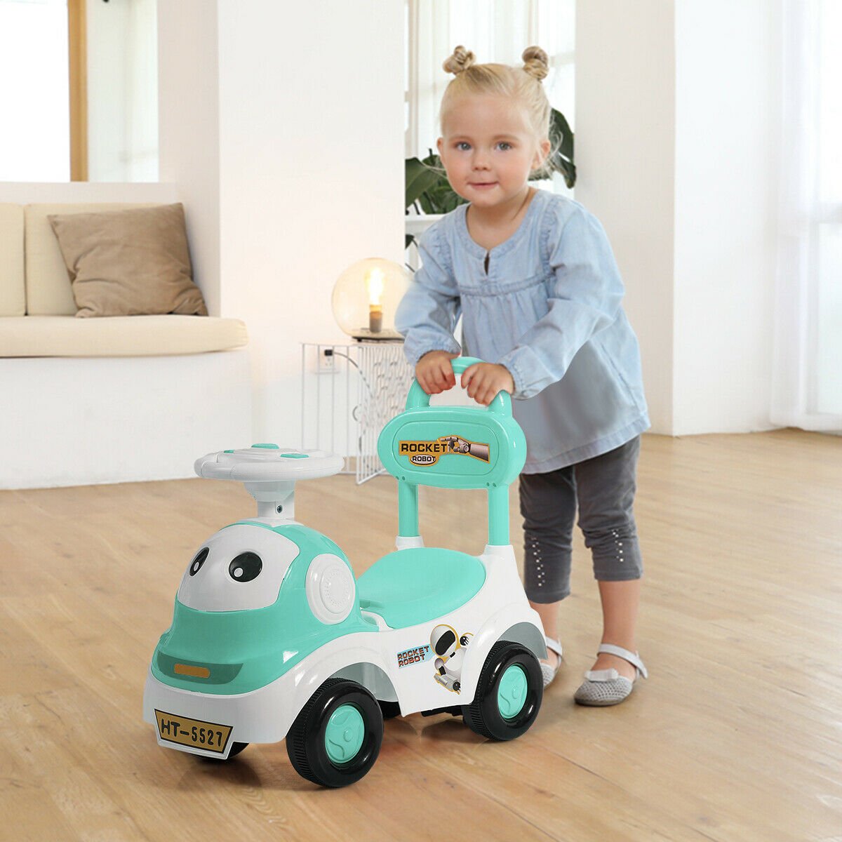 3-in-1 Baby Walker Sliding Pushing Car with Sound Function, Green at Gallery Canada