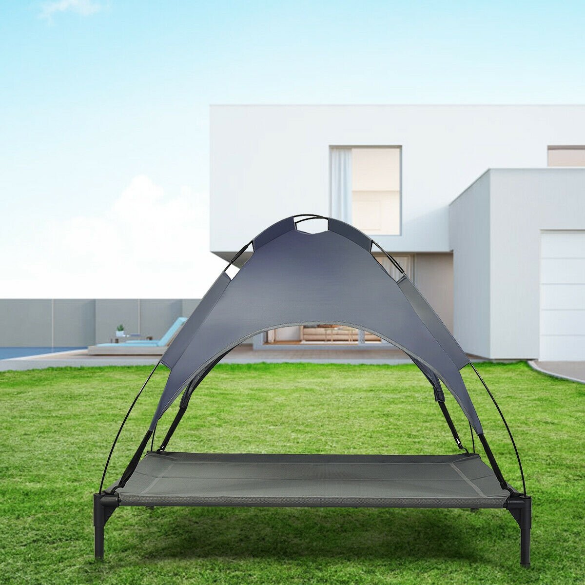 Portable Elevated Outdoor Pet Bed with Removable Canopy Shade-42 Inch, Dark Gray - Gallery Canada