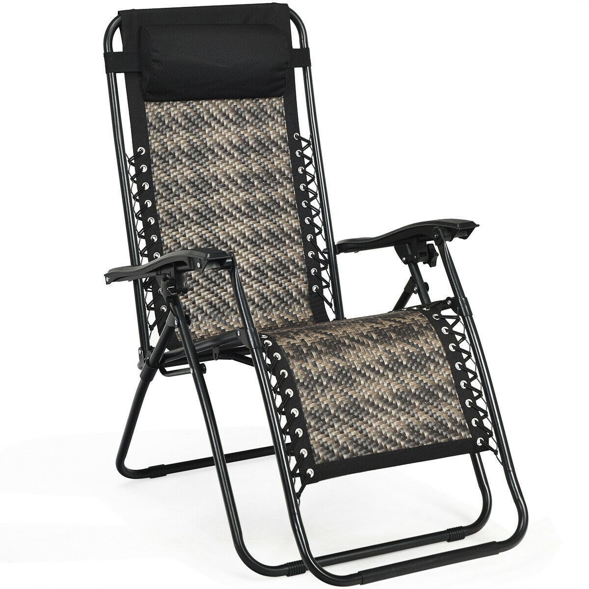Folding Rattan Zero Gravity Lounge Chair with Removable Head Pillow, Gray Beach & Lawn Chairs at Gallery Canada