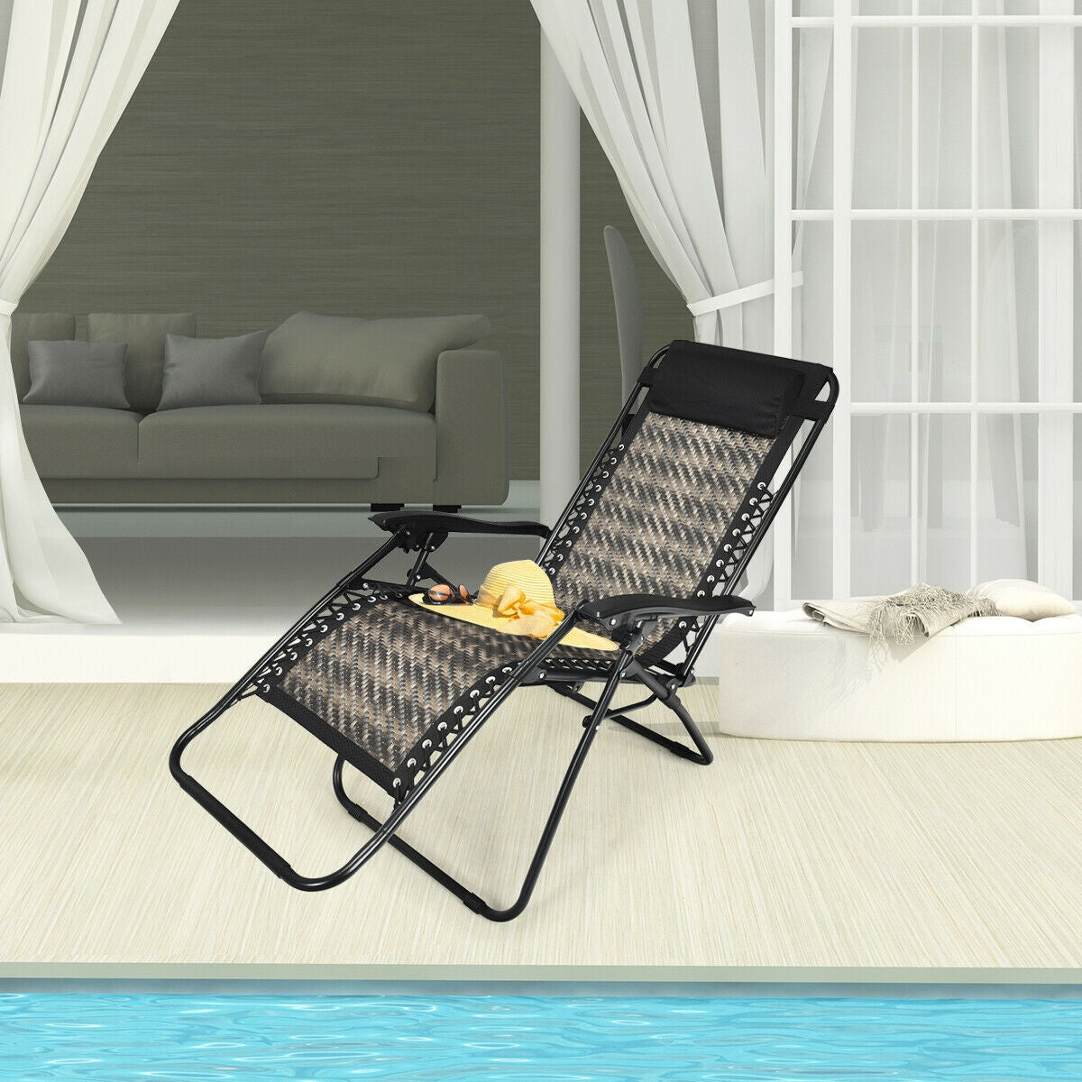 Folding Rattan Zero Gravity Lounge Chair with Removable Head Pillow, Gray Beach & Lawn Chairs at Gallery Canada