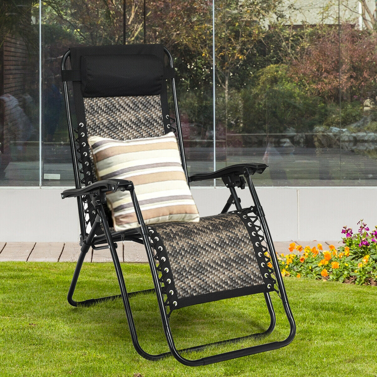 Folding Rattan Zero Gravity Lounge Chair with Removable Head Pillow, Gray Beach & Lawn Chairs at Gallery Canada